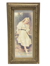 Print of Young Girl in Antique Giltwood Frame