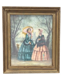 Signed Roland Oil on Canvas "2 Victorian Era Ladies" Painting