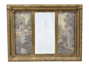 Antique Triptych Mirror in Antique Giltwood Frame