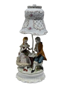 Victorian Couple Afternoon Tea Porcelain Figural Lamp
