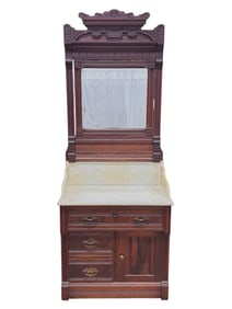 Victorian Eastlake Marble Top Washstand w/ Mirror