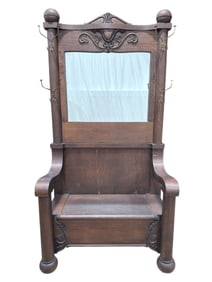 Antique Tiger Oak Hall Seat w/ Storage