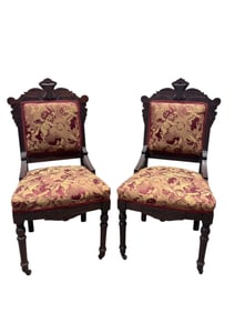 (2) Victorian Eastlake Cherub Upholstered Side Chairs