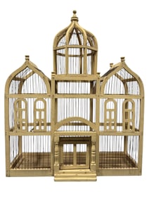 1940s Taj Mahal Style Painted Wood Bird Cage