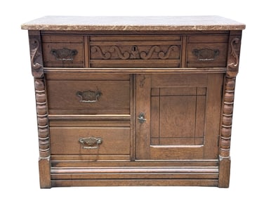 Antique Oak Eastlake Marble Top Chest