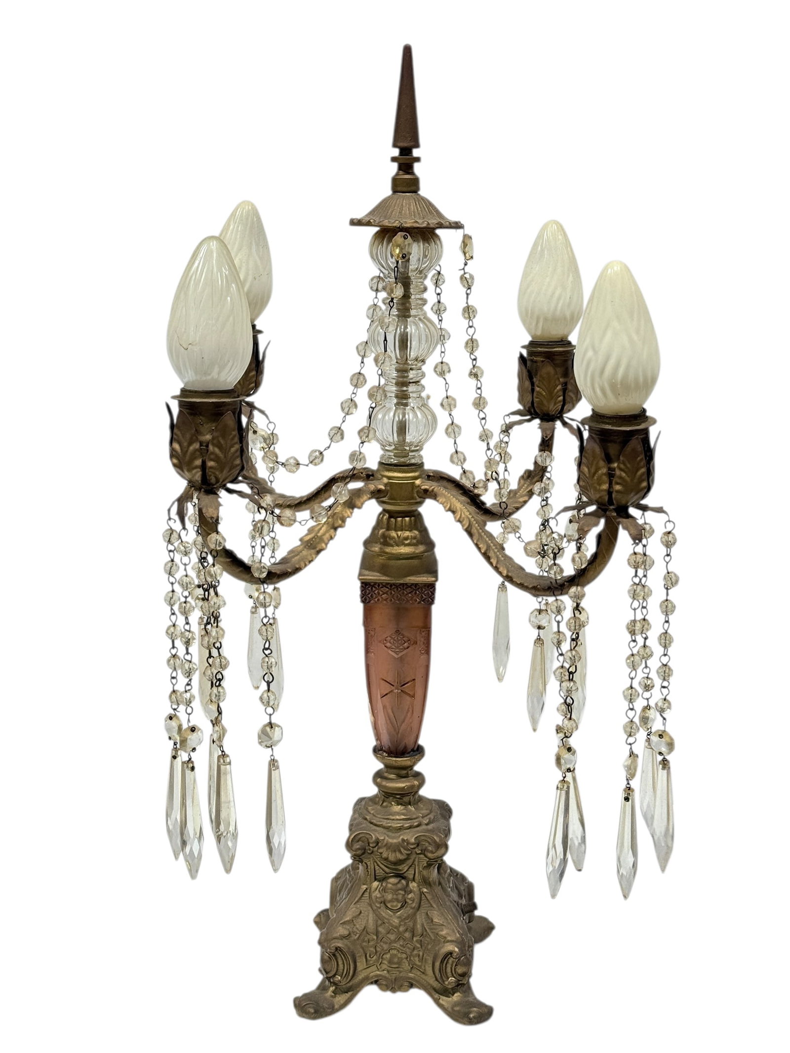 Art Nouveau Girandole Lamp: Art Nouveau Girandole Lamp. Measures 24" H x 15.25" W x 15.25" D. Is working, has some scuffs.