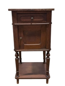 19th C. French Oak Marble Top Bedside Table