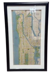 Framed Vintage Map of New York Postal Zone Borough of Manhattan