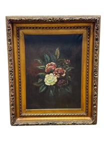Late 19th C. Oil on Canvas "Floral Still Life" Painting
