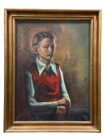 Signed H. Wallace 1951 Oil on Canvas Portrait of Young Boy
