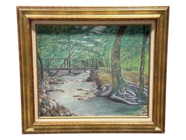 Signed F. Lewis Oil on Canvas Landscape & River Scene Painting