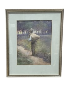Signed F.A. Bradley 19th C. "The Traveler" Watercolor Painting