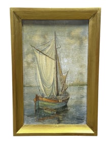 Signed S. Bertrand Oil on Board Ship Painting