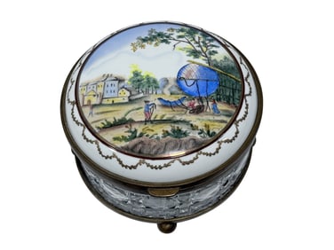 RARE Antique French Bronze Mounted Porcelain Glass Biscuit Box