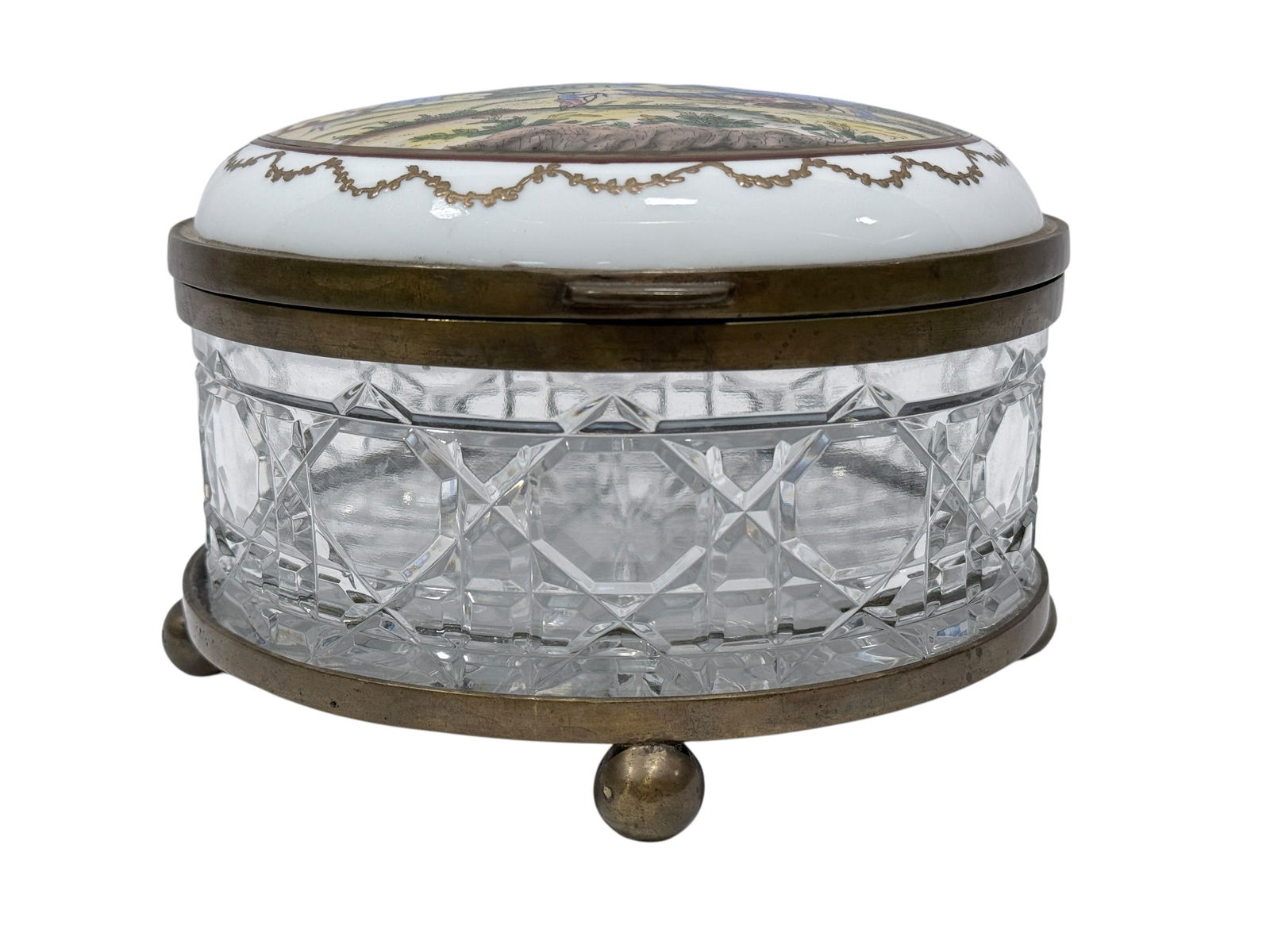 RARE Antique French Bronze Mounted Porcelain Glass Biscuit Box (1 of 6)