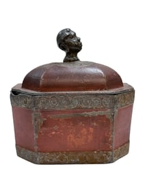 18th C. Painted Lead Tobacco Box w/ African Head