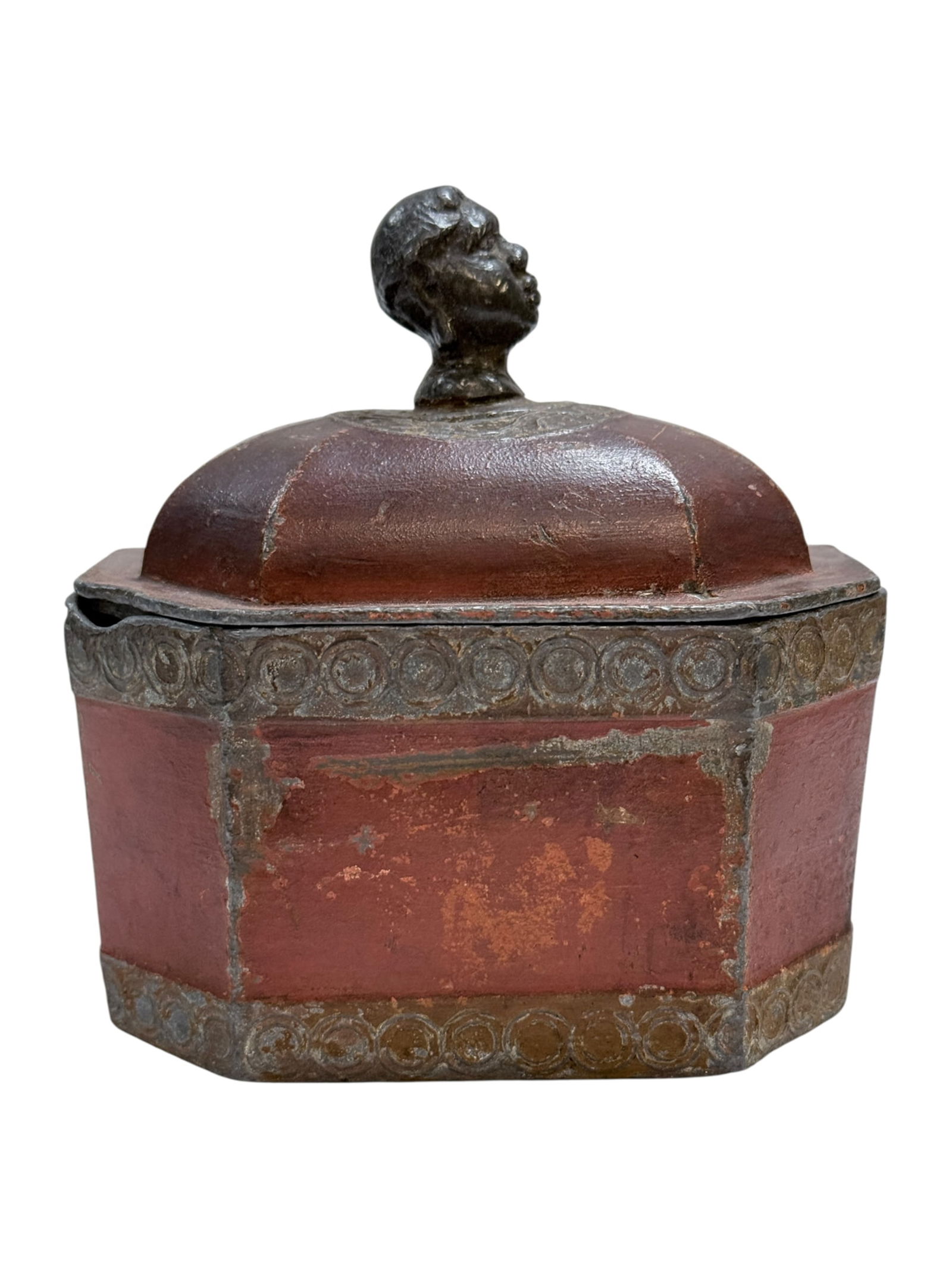 18th C. Painted Lead Tobacco Box w/ African Head (1 of 9)