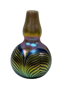 Signed Corriea Gold Iridescent Pulled Feather Vase