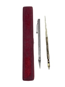 Sterling 12" Ruler Pencil & 14k Gold Tip Dip Pen