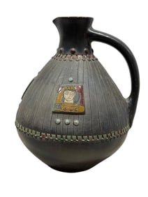 RARE Big Deco Calabash Shapel Ceramic Pitcher