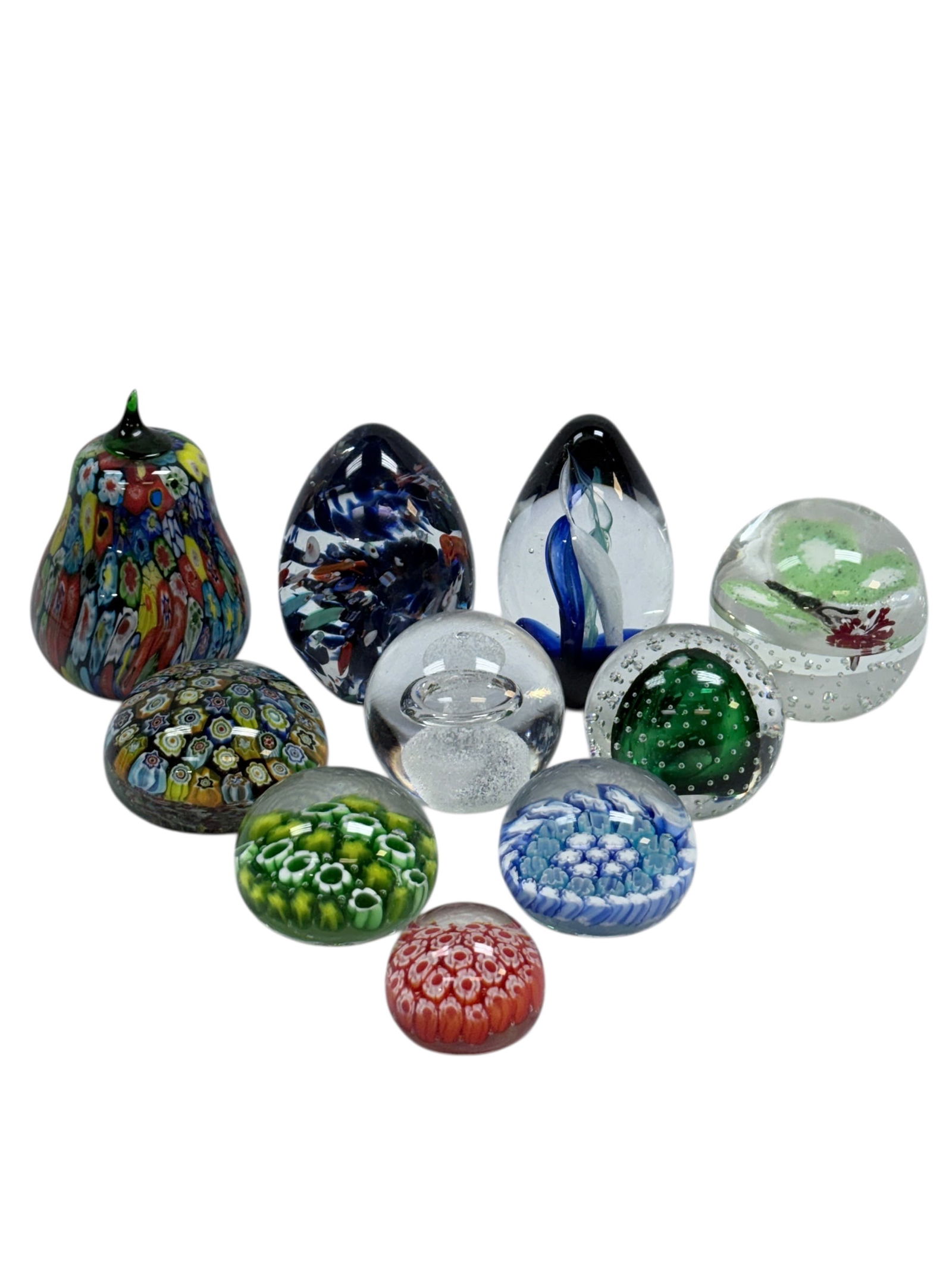 Group of 10 Handmade Glass Paperweights: Group of 10 Handmade Glass Paperweights. In good condition.