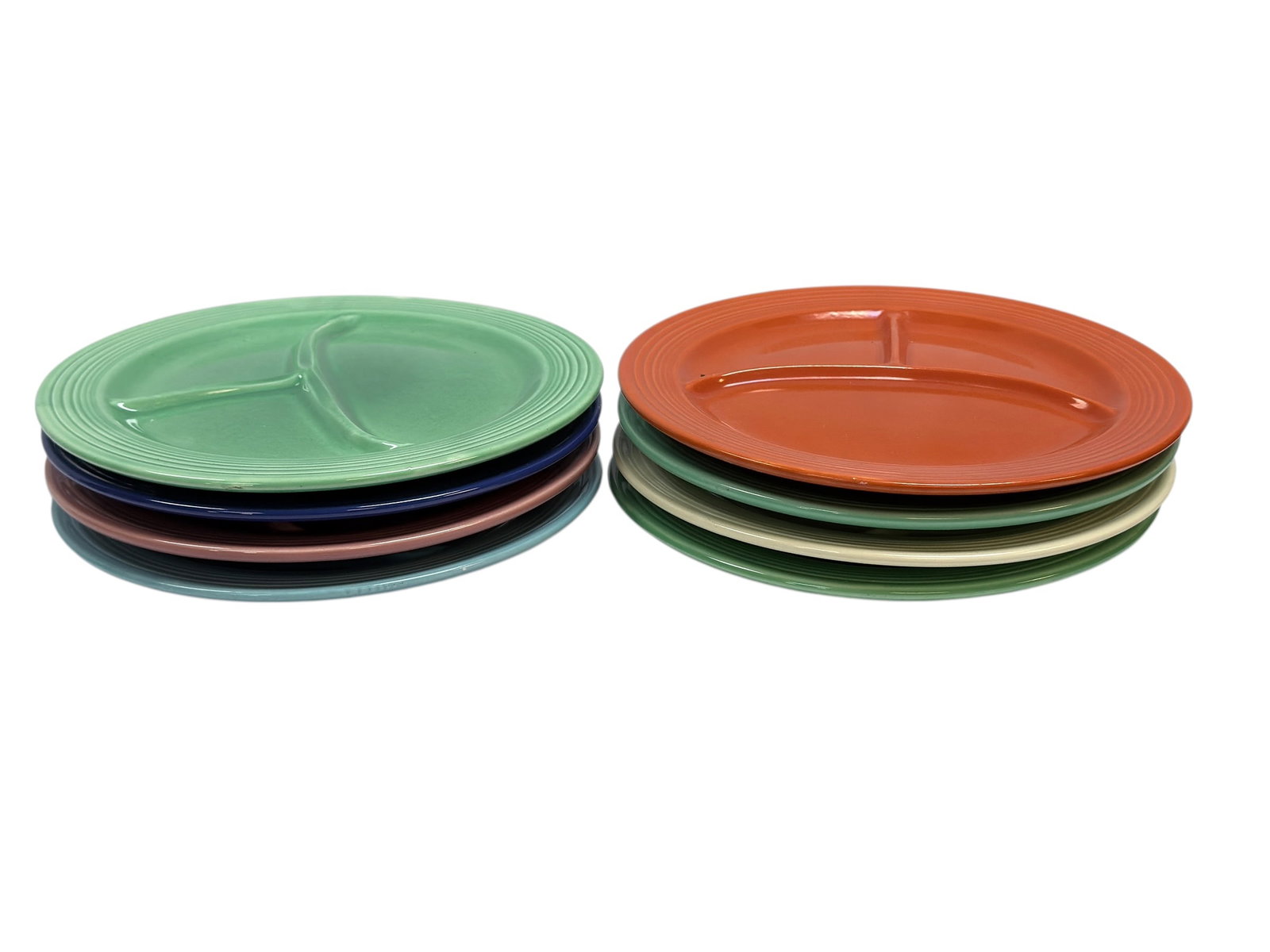 Group of 8 Fiesta Grill/Compartment Plates: Group of 8 Fiesta Grill/Compartment Plates. Measures 10.5" Diameter. In used condition.