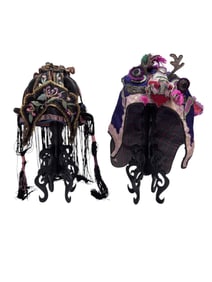 (2) Antique Chinese Childs Hats on Stands