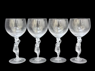 (4) Bayel Bacchante Frosted Nude Stem Glasses