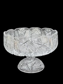 Fine Vintage Sawtooth Cut Glass Pedestal Bowl