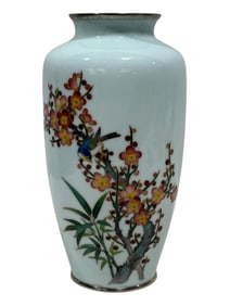 Japanese Blue Enamel "Cherry Blossom" Cloisonne Vase