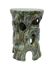 Green Drip Glazed Tree Stump Style Ceramic Garden Stool