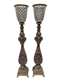 Pair of Composite & Glass Floor Candlesticks