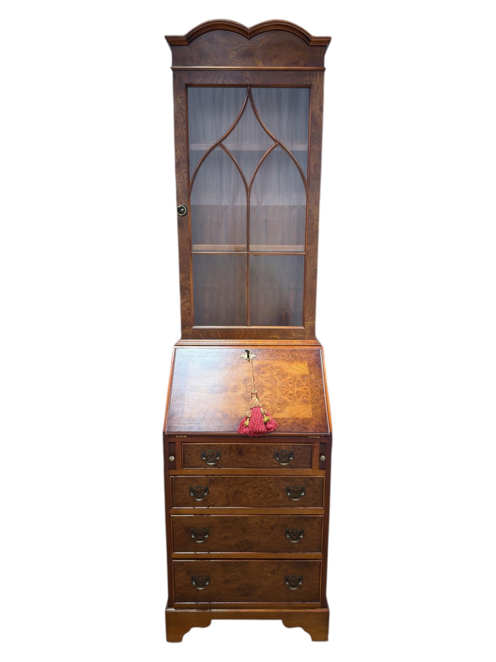 Petite Burl Georgian Style Secretary w/ Bookcase (1 of 11)