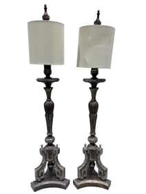 Pair of Tall Italian Style Candlestick Wood Lamps