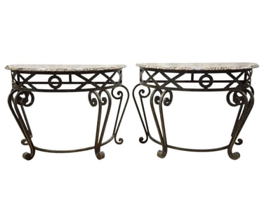 (2) Granite Top Demi Lune Iron Base Table