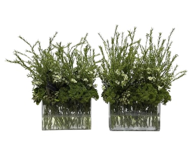 (2) Allstate Living Floral Wax Flower/ Rosemary in Glass Vase