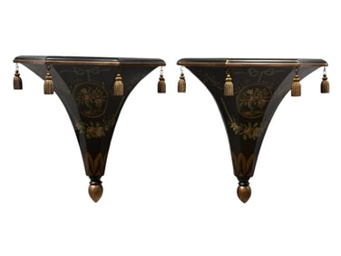 (2) Ardley Hall Black & Gold Wall Shelf Sconces