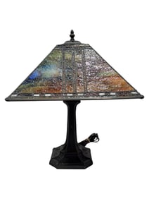 Signed Richard Hossin Stained Glass Lamp