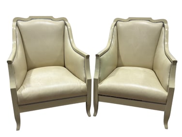 Pair of Lorin Marsh Leather Bergere Chairs