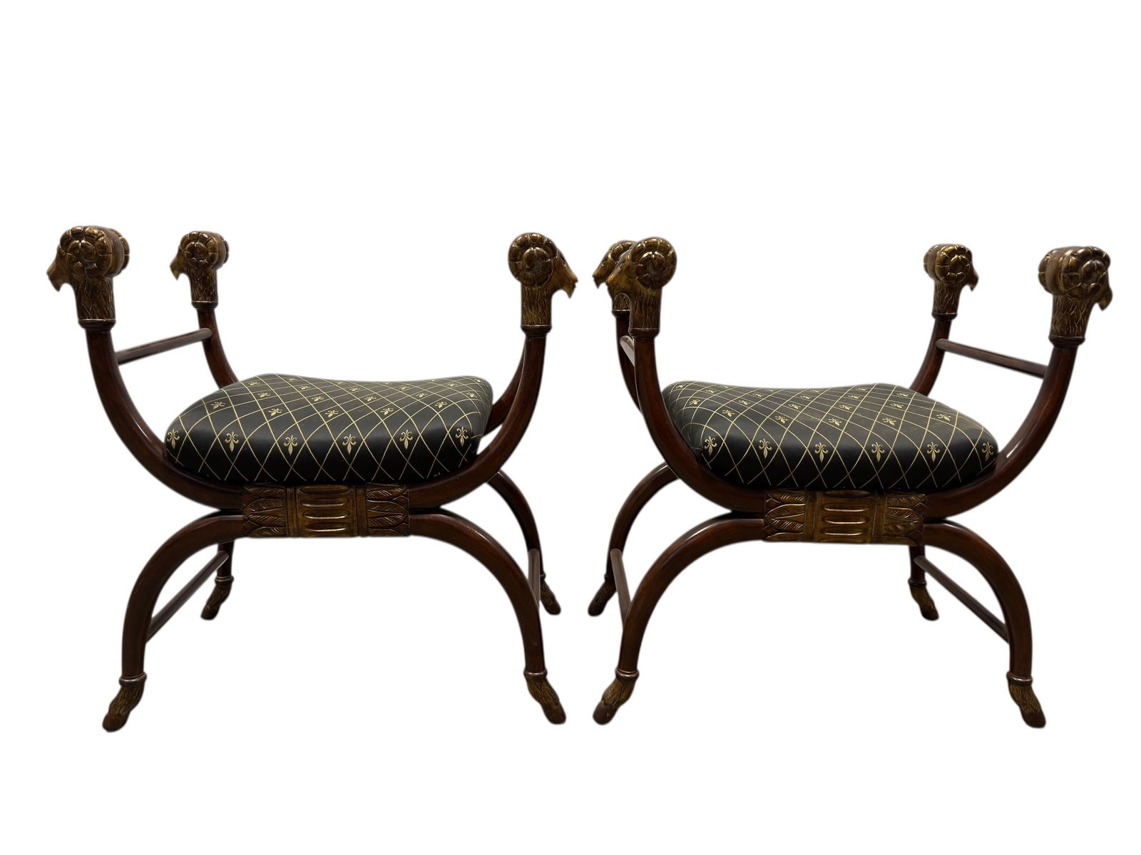(2) Neoclassical Style Carved Hardwood Curule Benches (1 of 8)