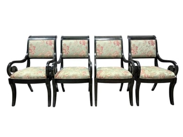 Set of 4 Floral Upholstered Stained Green Armchairs