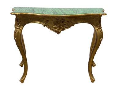 Antique Italian Giltwood & Faux Malachite Top Console
