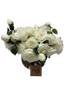 N.D.I White Rose Arrangement in Glass Bubble