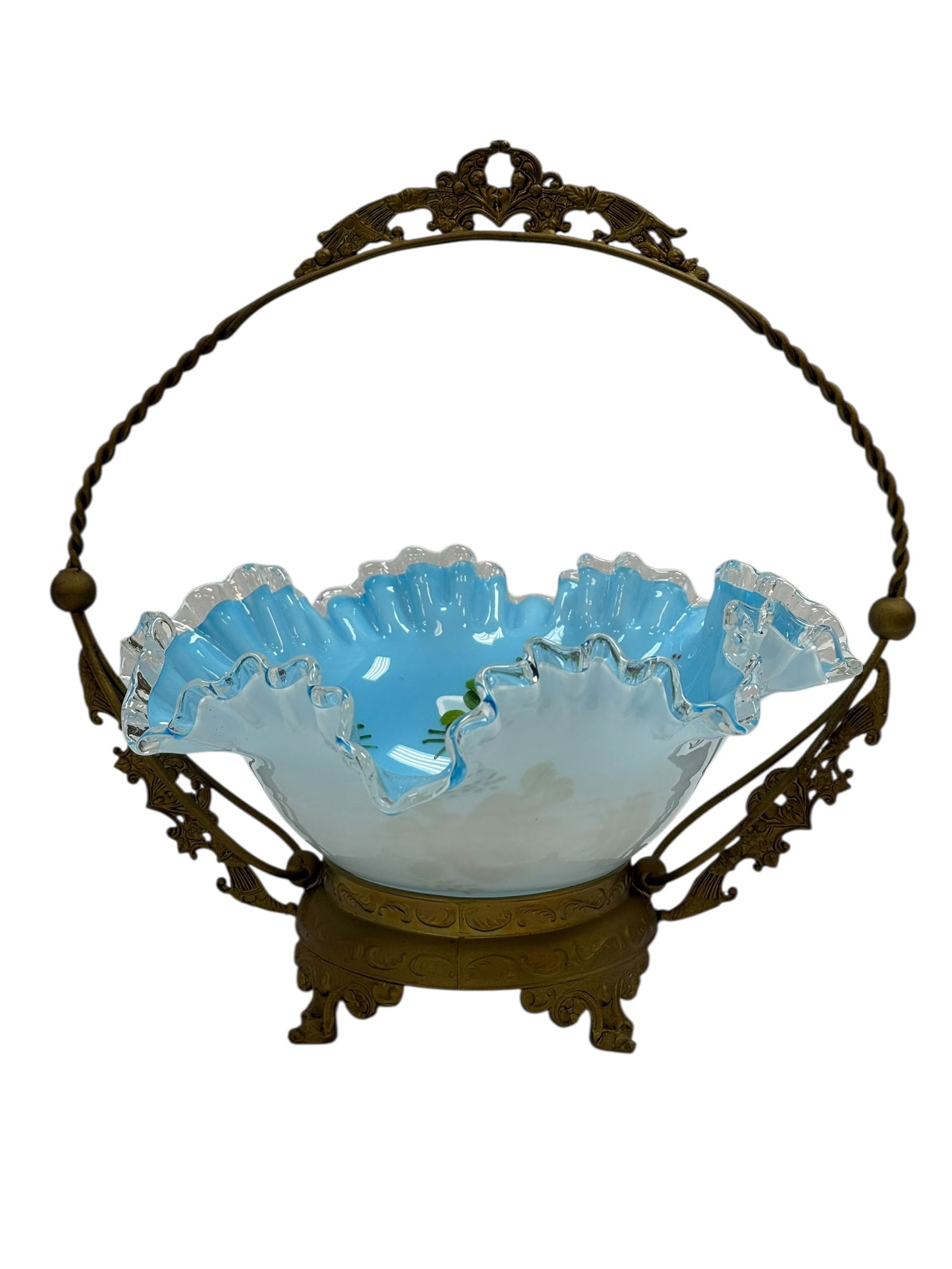 Fenton Blue Overlay "Wave Crest" Wedding Basket (1 of 8)