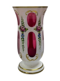 19th C. Bohemian Cut-To-Cranberry Floral Vase