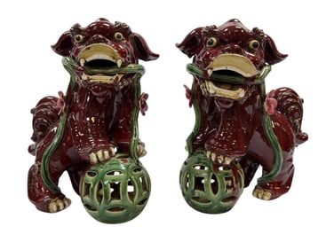 Pair of Ceramic Chinese Foo Dog Statues