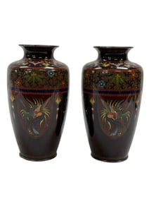 Pair of Late 19th C. Japanese Meiji Cloisonne Vases