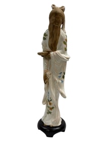 Vintage Ceramic Chinese Figure on Wood Base