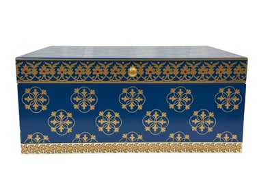 Blue & Gold Tarnish Proof Silver chest w/ Tray