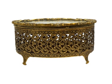 Gold Plated Faux Marble Top Jewelry Casket